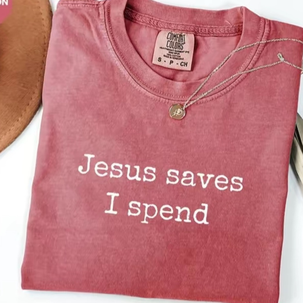 🚨 S5 only red large left new comfort colors Jesus saves spend shirt